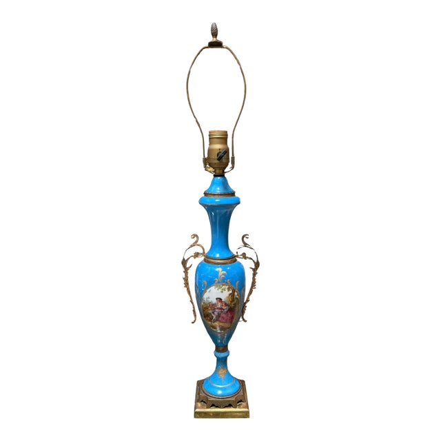 Antique Sevres Blue Scenic Porcelain Urn Now Table Lamp For Sale