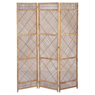 Three-Panel Rattan Room Divider, 1960s For Sale