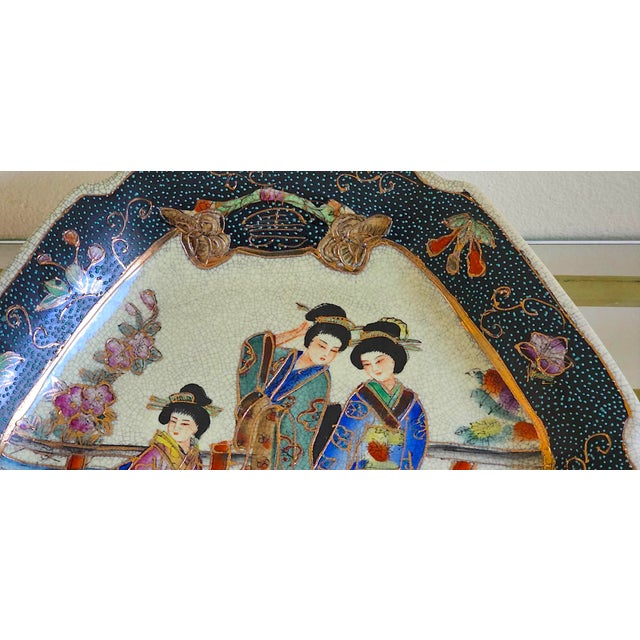 Paint Vintage Japanese Royal Satsuma Hand-Painted Vase & Octagonal Plate – Set of 2 For Sale - Image 7 of 18