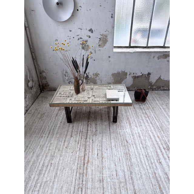 1950s Ceramic Coffee Table with Carved Stone, 1950s For Sale - Image 5 of 18