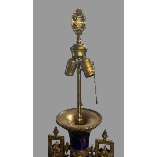 Antique Cobalt Blue Porcelain Bronze Mounted French Empire Style Table Lamp For Sale - Image 6 of 10