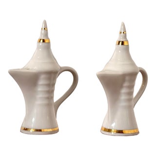 Vintage Limoges White and Gold Dallah Salt and Pepper Shakers For Sale