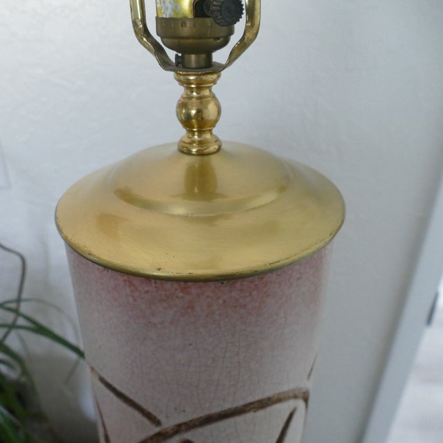 Mid Century Ceramic Table Lamp Incised Geometric Italian Style For Sale - Image 9 of 14