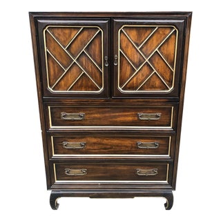 Mid Century Chinoiserie American of Martinsville Tallboy Dresser Armoire For Sale