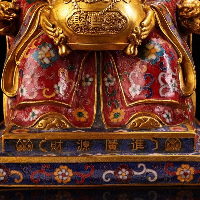 Late 19th Century Cloisonné Gilt Bronze God of Wealth Figure, 4400g, 12" Tall For Sale In Los Angeles - Image 6 of 8