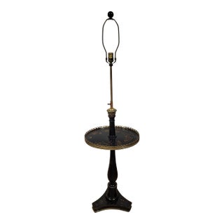 Antique English Regency Black Laquered Chinoiserie & Bronze Telescopic Lamp Table For Sale