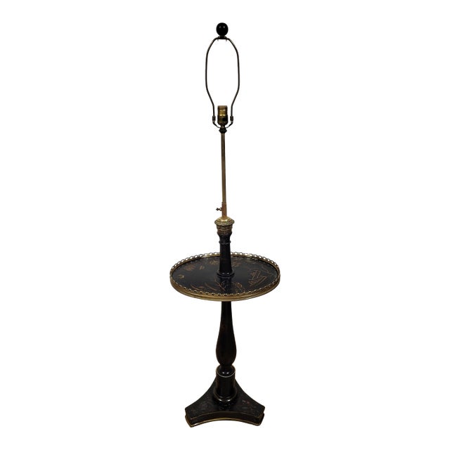 Antique English Regency Black Laquered Chinoiserie & Bronze Telescopic Lamp Table For Sale