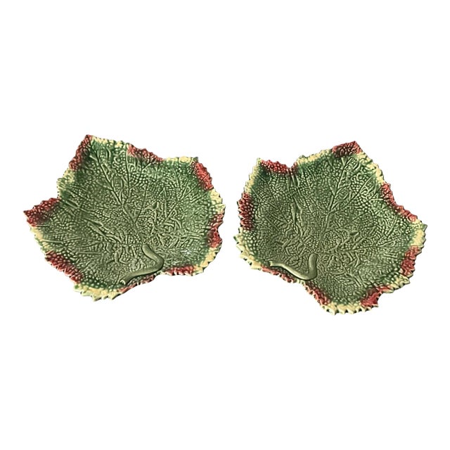 Mid 20th Century Bordallo Pinheiro Grape Leaf Plates/Platters- Set of 2 For Sale