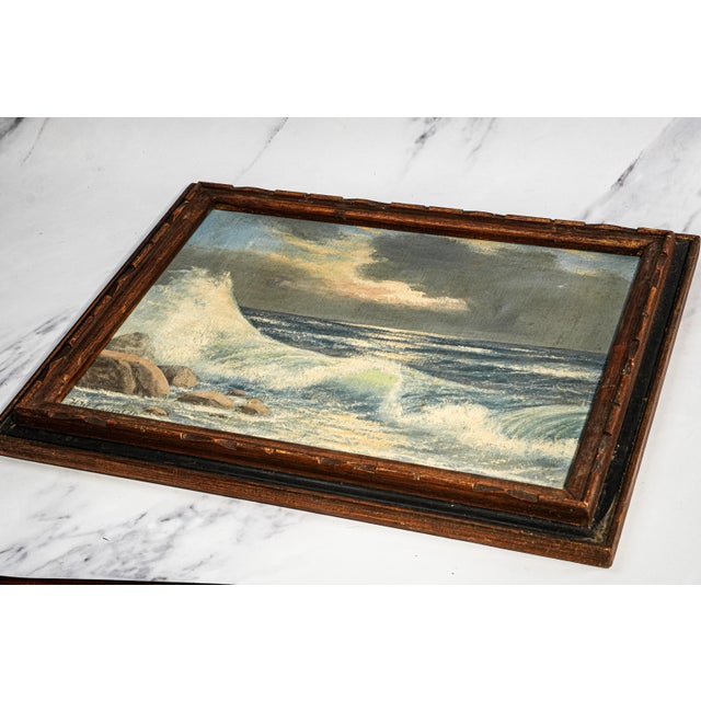 Wonderful Framed Vintage Mid Century Seascape Ocean Coastal Oil Painting Home Wall Decor For Sale - Image 9 of 10