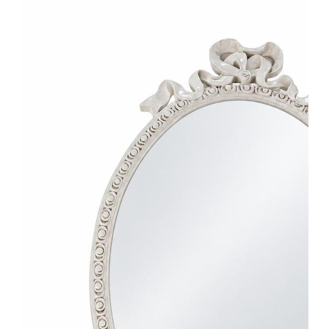 Vintage French Rococo Style Ivory Oval Wall Mirror For Sale - Image 4 of 11