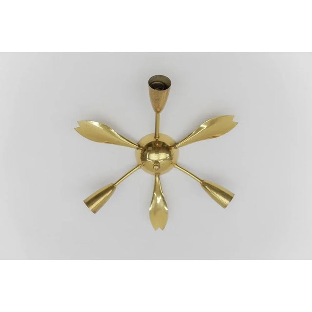 Gold Mid-Century Modern 3-Armed Brass Sputnik Hanging Lamp, Austria, 1950s For Sale - Image 8 of 12