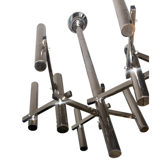 Metal Gaetano Sciolari Chrome Tubular Chandelier. Italy, 1970's. For Sale - Image 7 of 8