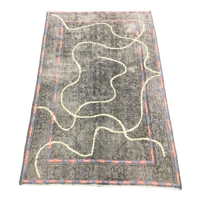 1960s Vintage Home Turkish Gray Wool Rug For Sale
