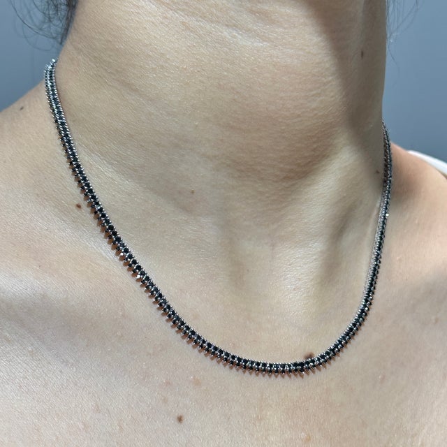 7.5 Carat Round Cut Black Diamond Riviera Tennis Necklace in 18k White Gold For Sale - Image 9 of 18