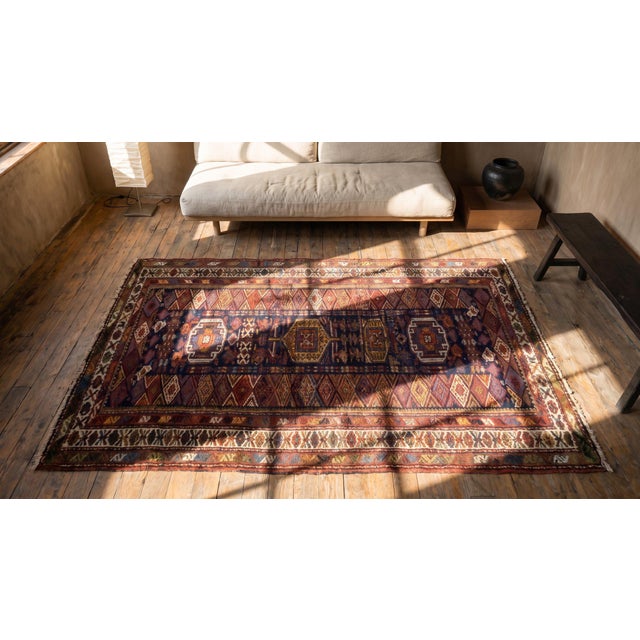 Navy Blue 1900s Blue Navy Geometric Tribal Antique W. Persian Kurdish Carpet 3'5" X 17'4" Handknotted Wool Rug For Sale - Image 8 of 9