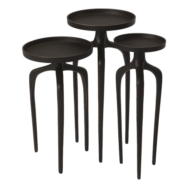 Franco Round Metal Set of 3 Scatter Tables, Black For Sale