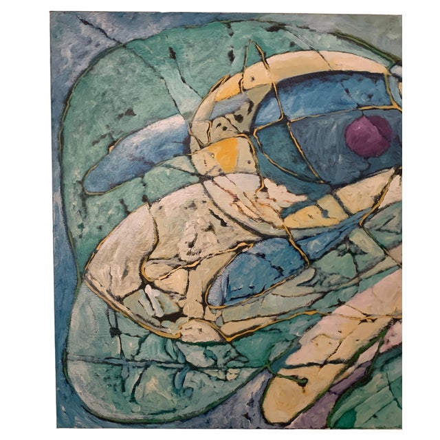 Williams (American, 20th Century) Tuckahoe, New York "Egrets Get a Bullfrog" Fabulous oblong abstract painting in hues of...