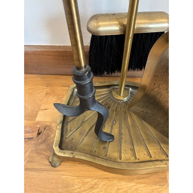 Mid 20th Century Vintage Brass Fireplace Tool Set With Stand For Sale - Image 5 of 12