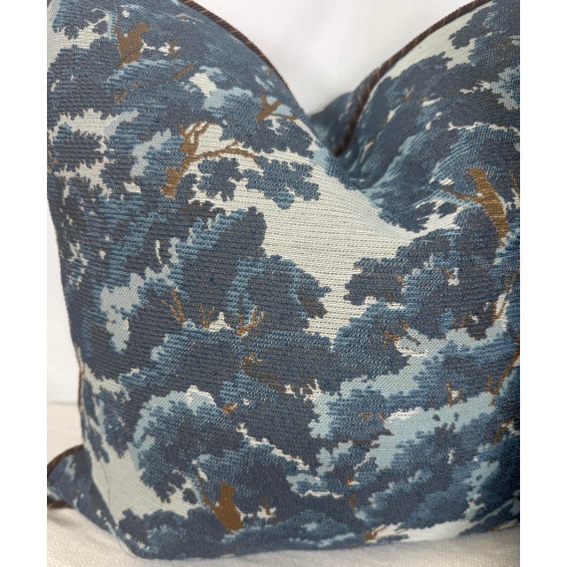 Custom pair of 22" pillows covered in Greenhouse Fabrics "S7239" in Baltic. These pillows are corded in a Samuel & Sons...