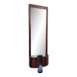 Danish Modern Rosewood Mirror With Blown Glass Bud Vase by Jacob Hermann for Randers Mobelfabrik For Sale