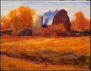 "Fall, Silo Barn" Contemporary Impressionist Style Landscape Oil Painting by Erick Wallis