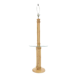 Vintage MCM 1970s Bamboo Base Integrated Glass Top Round Table Floor Lamp