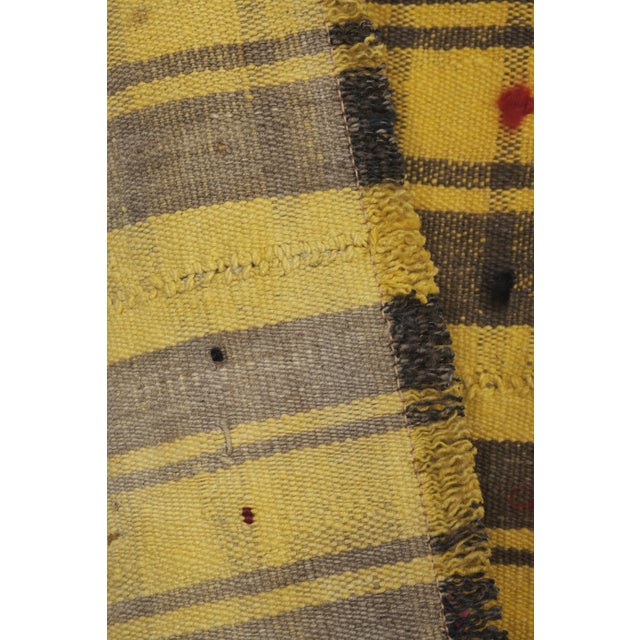 Striped Yellow Turkish Kilim With Tulu Details 6'8'' X 7'5'' For Sale - Image 11 of 13