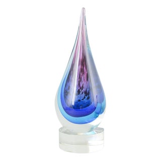 Art Murano Glass Drop-Shaped Sculpture in Clear and Blue-Violet, 1970s For Sale