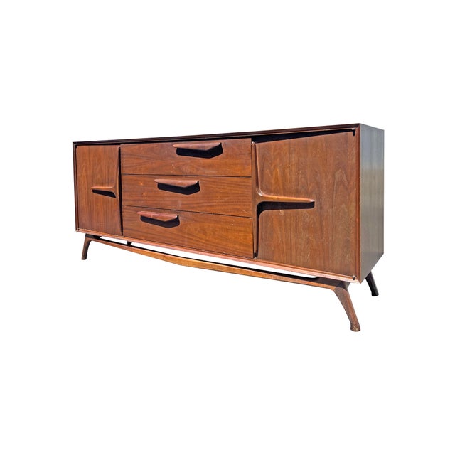 Wood Vintage Mid Century Modern Dresser or Credenza Cabinet Lowboy For Sale - Image 7 of 10