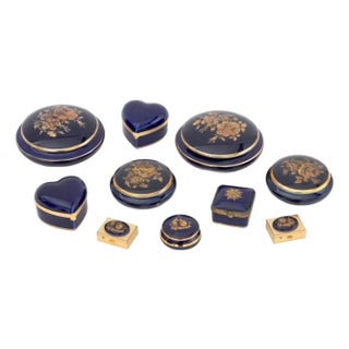 KPM and Limoges Cobalt Blue Porcelain Boxes, 10 For Sale