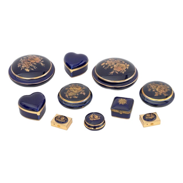 KPM and Limoges Cobalt Blue Porcelain Boxes, 10 For Sale