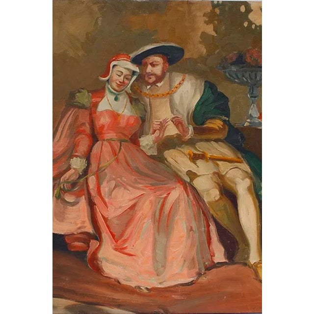 Tudors in Love, A 1920's oil on canvas narrative painting of one of the courtships of Henry VIII, possibly Anne Boleyn....