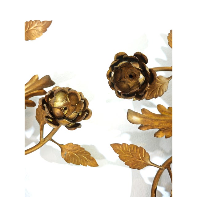 Hollywood Regency Gilded Metal Wall Lamps, Italy, 1960s, Set of 2 For Sale - Image 4 of 17