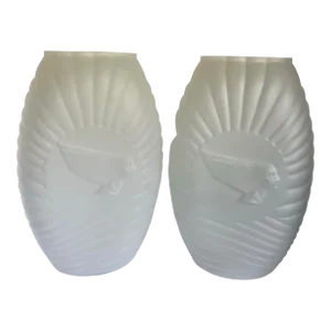 Pair of Dolbi Cashier Frosted Glass "Victoire" Lalique-Inspired Statement Vases