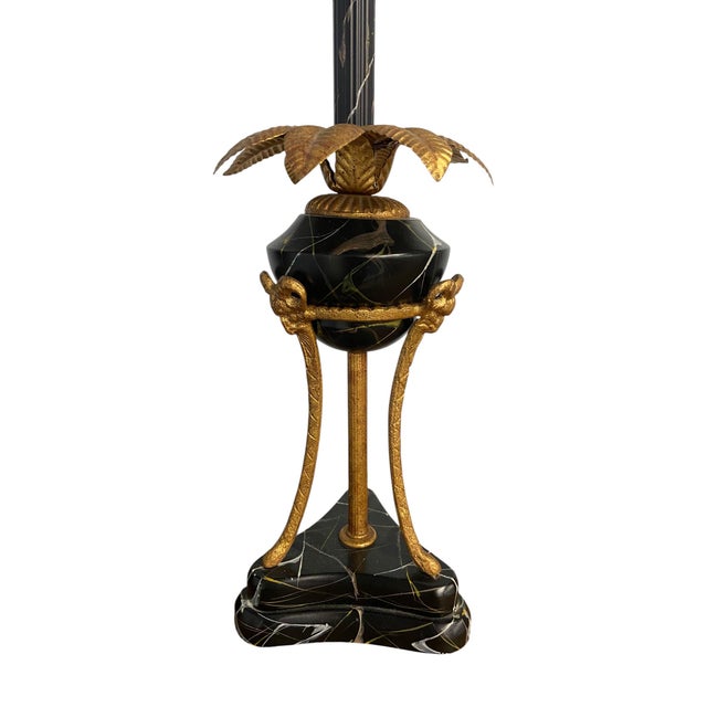 Frederick Cooper 1980s Hollywood Regency Frederick Cooper Faux Portoro Marble & Brass Palm Buffet Lamps - a Pair For Sale - Image 4 of 13