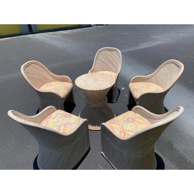 Wood Late 20th Century Sculptural Split Reed Dining Set Chairs Rattan Barrel Crespi Style - Set of 6 For Sale - Image 7 of 10