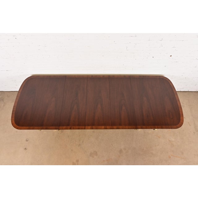 1980s Baker Furniture Georgian Banded Mahogany Double Pedestal Extension Dining Table, Newly Refinished For Sale - Image 5 of 13