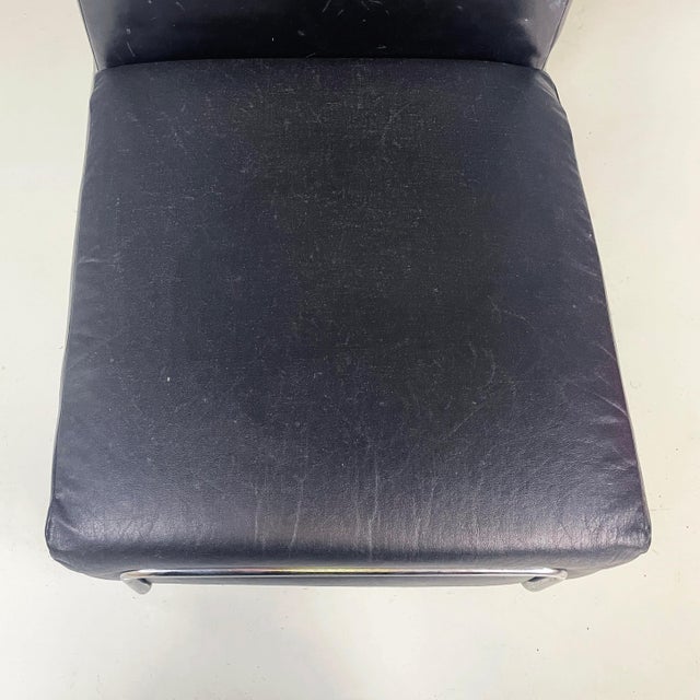 Italian Modern Square Lounge Chair in Black Leather and Metal, 1980s For Sale - Image 9 of 14