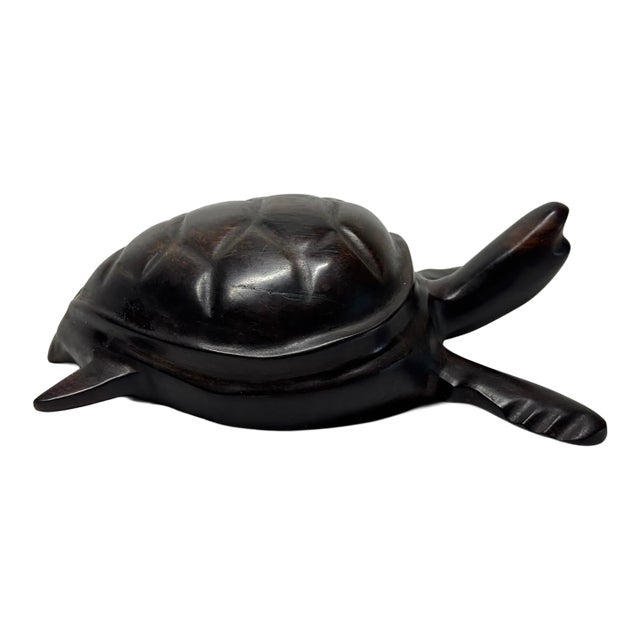 Vintage Carved Dark Wood Sea Turtle Figurine For Sale