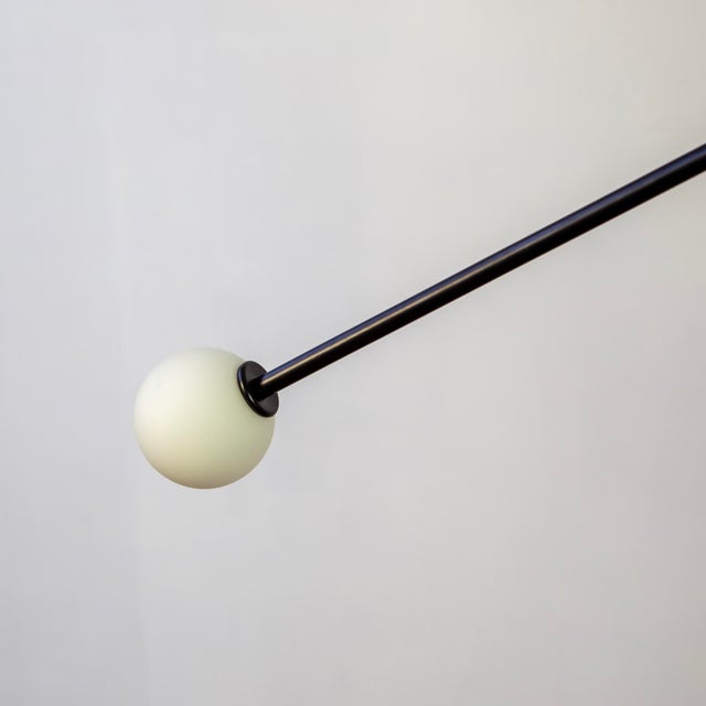 Metal Y Pendant Small, Black, 29in H, 3 Inch Glass Globes, by Research.Lighting, Modern, Minimal Hanging Light For Sale - Image 7 of 11