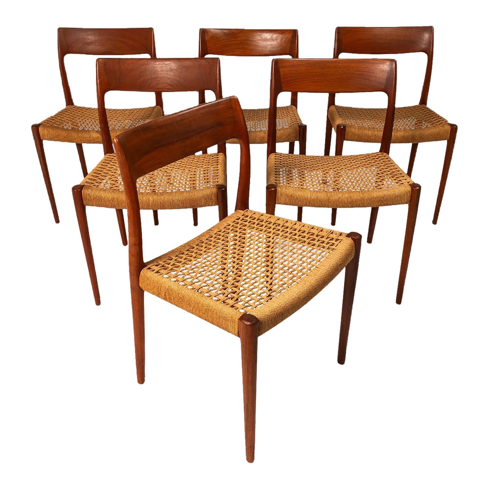 Set of 6 Model 77 Dining Chairs in Teak & Paper Cord by Niels O. Møller ...