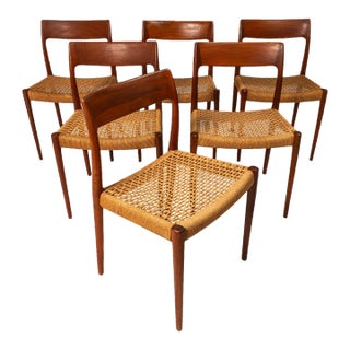Set of 6 Model 77 Dining Chairs in Teak & Paper Cord by Niels O. Møller for j.l. Møllers Møbelfabrik Modell 77, Denmark, Circa 1960s For Sale