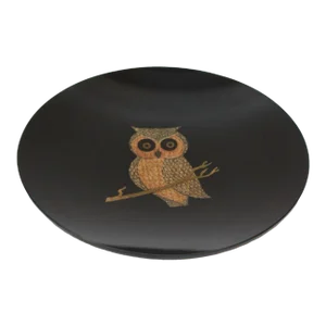 Mid-Century Couroc Black Resin Inlaid "Owl" Plate