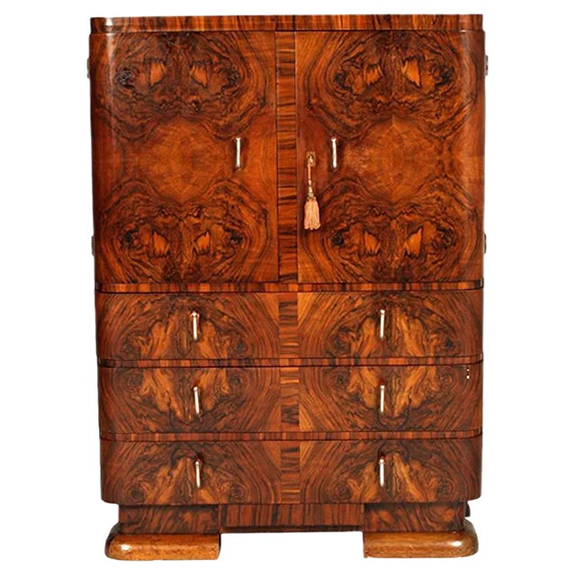 Art Deco Burl Walnut Cabinet from Cantu, 1930s For Sale