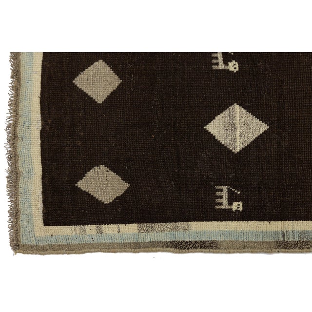Modern Hand-Knotted Gabbeh Wool Runner – Tribal Geometric Design – Earthy Brown For Sale - Image 4 of 7