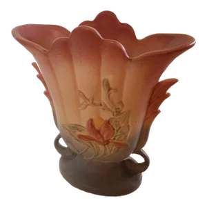 1950s Hull Pottery Pink Vase Art Deco Double Handle