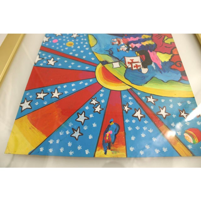 1970s Original Peter Max Painting Acrylic on Paper, Signed & Stamped in Floating Frame For Sale - Image 11 of 12