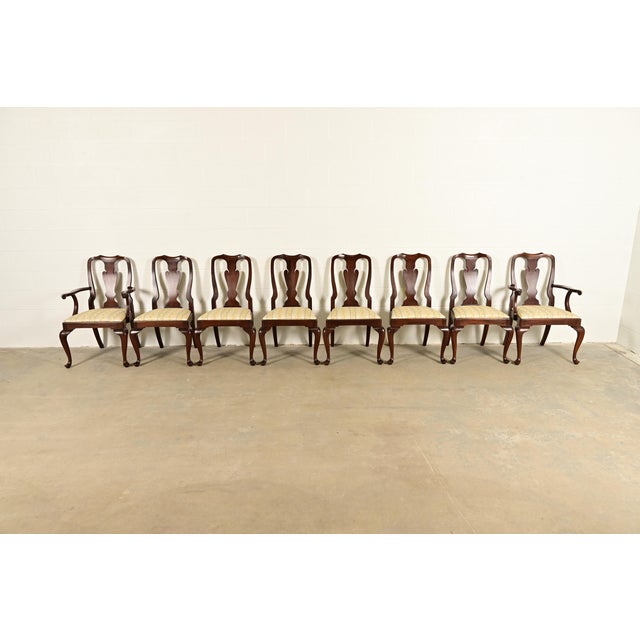 An outstanding set of eight Queen Anne or Georgian style dining chairs By Henkel Harris USA, Circa 1970s Solid mahogany...