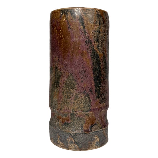 Cylindric Studio Ceramic Art Vase from Elmar & Elke Kubicek, Germany, 1960s For Sale