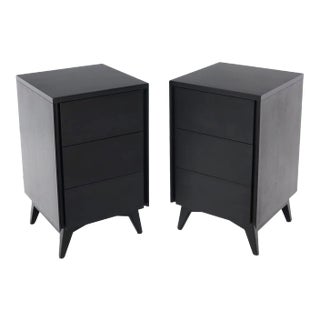 Ebonized Mahogany Three Drawers Narrow Chests End Side Tables - a Pair For Sale